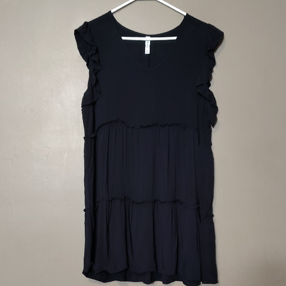 Zenana Black Baby Doll Ruffle Sleeveless Dress/Shirt Size L